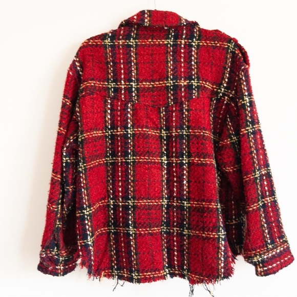Zara Red Textured Tweed Oversized Shacket - Picture 10 of 12